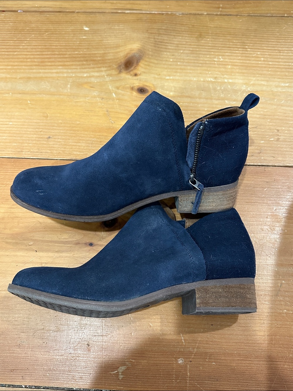 Toms Navy Suede Ankle Booties with Low Block Heel